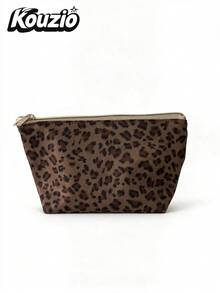 1pc Leopard Print Pencil Case, Vintage Animal Print Zipper Pen Pouch, Large Capacity Stationery Storage Bag, Lightweight Multi-Use Cosmetic Makeup Organizer For Teen Girls, Students, School, Office, Travel & Daily Use - Caramel Leopard Print - View 9
