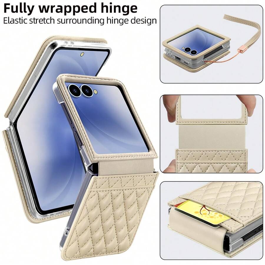 VIETAO 人造皮革手機保護殼,附腕帶與卡槽,適用於 Galaxy Z Flip 8 7 6 5 4 Flip8 - 白色 - 查看 1