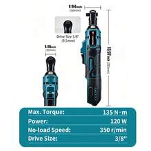 Kunci Ratchet Elektrik Sudut Kanan TORPOW 135N.M 3/8", Hanya Alat Tanpa Baterai, Alat Listrik Isi Ulang, Cocok Untuk Perancah Dan Perbaikan Sepeda Motor, Kompatibel Dengan Baterai Lithium MT 18V-21V - Biru - View 3