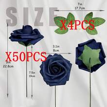 25/50pcs Navy Blue Artificial Foam Roses With Stems - Perfect For DIY Wedding Decor, Bouquets, Party Table Arrangements And Home Decoration, Packed In OPP Bag, With 2 Leaves - Dark Blue - View 13