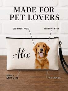 Custom Pet Photo Makeup Bag, Personalized Text Zipper Pouch With Wrist Strap, Multi‑Use Storage Pouch, Nice Gift For Pet Lovers Birthday Holiday - Multicolor - View 2