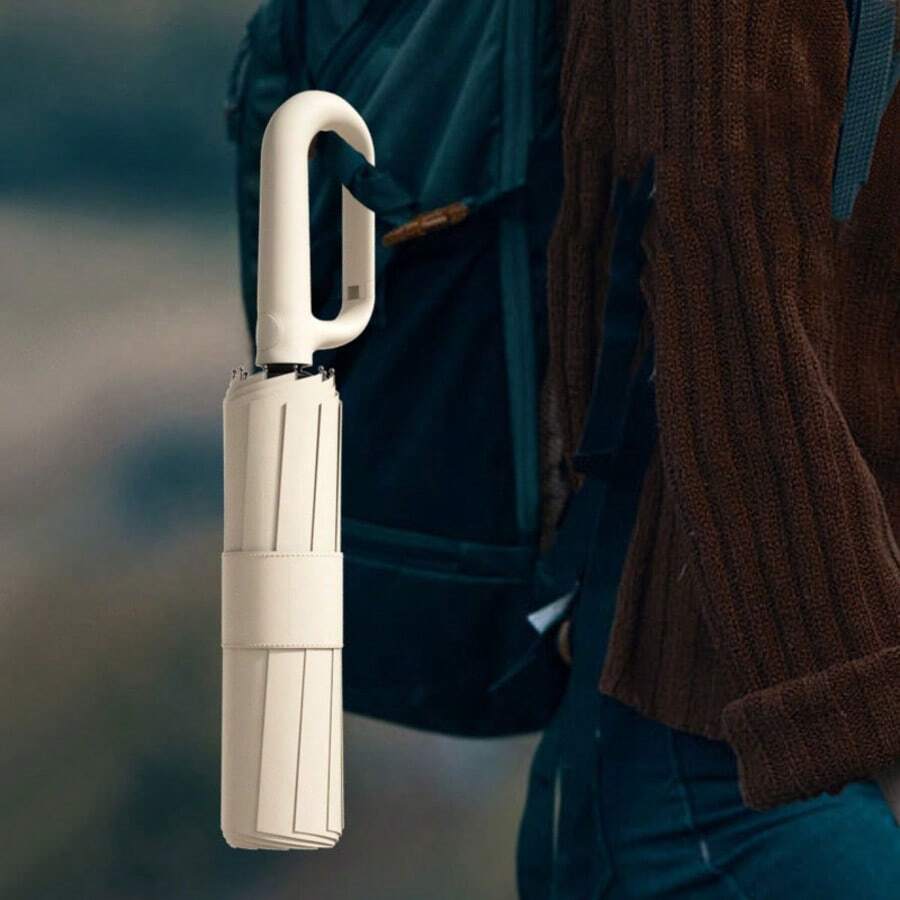UNISURE 1pc Compact Gravity Lock One-Handed Automatic Folding Umbrella, High-Strength Alloy Frame, Enlarged Thickened Reinforced, Fashionable Round Canopy With Handle Ring, 3s Quick Open 360° Windproof Design, Business Travel Folding Umbrella, Suitable For Christmas, Thanksgiving And Daily Commute Gift