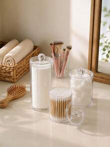 1/2/3 PiecesCotton Pad & Swab Storage Set | Bathroom Storage: Containers For Cotton Balls, Makeup Remover Pads, And Cotton Swabs - Multicolor - View 1