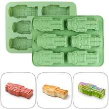 1pc 6-Cavity Soldier-Shaped Silicone Baking Mold, For Cupcakes, Cake Decorations, Chocolates, Ice Cubes And Other Baked Goods, Baking Kitchen Tool, Holiday Gift, Creative DIY - Green - View 6