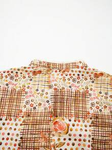 Acelitt Women's Casual Mixed Floral Lace Patchwork Shirt Collar Long Sleeve Button-Down Blouse, Suitable For Spring/Autumn Vacation - Multicolor - View 5