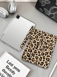 1件黃色豹紋平板電腦保護殼，適用於iPad Mini6/7/Air/Air2/9.7/10.2/10.5/10.9 (Air4-Air8)/Pro 11/10th Gen/A16/Pro 11 2024，彩繪圖案平板保護套，透明壓克力背殼，絲綢質感8折支架，自動休眠/喚醒，內置筆槽，不含筆，部分機型附相機框 - 彩色 - 查看 2