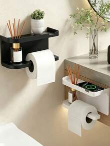 No-Drill Wall-Mounted Paper Towel Holder With Storage Shelf, Multi-Roll Paper Towel Dispenser, Space-Saving For Kitchen Countertop, Cabinet, Office, Bathroom Accessory, Halloween Home Bathroom Decor - Multicolor - View 2