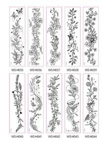 10pcs Waterproof Black White Wild Floral Temporary Tattoo Stickers Sexy Design For Clavicle Chest Arm Fashion Fake Tattoo - Multicolor - View 7