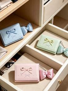 Macaron Color Palette And Bow Embellishments ,Pocket Small Women Wallet Mini Lightweight Minimalist Fashion Women Wallet Wallet Women,Back To School - A - View 6