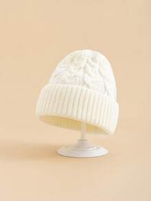1PC Children's Solid Color Cable Knit Folded Beanie, 3 Size Options, Winter Hat For Kids, Suitable For Autumn/Winter Casual Home Wear, Daily Commute, Clothing Accessory - Multicolor - View 27
