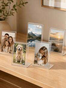 3/5/10pcs Transparent Acrylic Photo Display Stand, L-Shaped Clear Photo Frame, Desktop Photo Frame, Suitable For Displaying Family Photos, Pet Photos, Landscape Photos, Home Office Desktop Decoration - Transparent - View 4