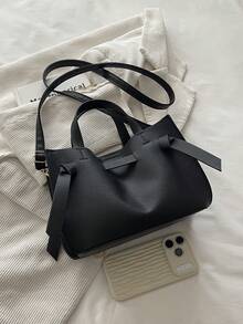 1pc Solid Color PU Portable Magnetic Fashion Women's Handbag With Strap Decoration, Suitable For Autumn/Winter Daily Shopping - Black - View 3