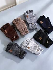 2pcs Men's Winter Knitted Knitted Fingerless Half-Finger Gloves With Flip Cover, Comfortable And Warm For Writing And Office Work - Multicolor - View 8