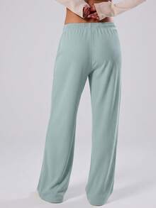 KyrLssu Women's Casual High Waist Wide Leg Pants With Side Pockets - Mint Green - View 3