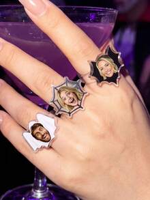 1/3/5pcs Custom Photo Face Ring, Personalized Bat Spider Web Acrylic Finger Rings,Customized Face Rings, Halloween Gothic Rings,Party Decorations - Multicolor - View 8
