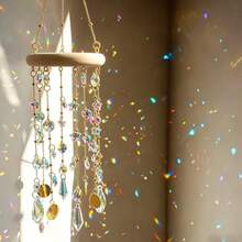 1PC Crystal Sun Catcher Wind Chime, Gold Chain Iridescent Crystal Pendant, Luxury Home Window Decor - A - View 1