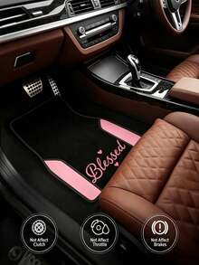 4Pcs Polyester Car Floor Mats, Pink And Black Two-Tone Design Auto Carpets, Warm Letter Pattern Wear-Resistant Interior Accessories For Most Cars - A - View 4
