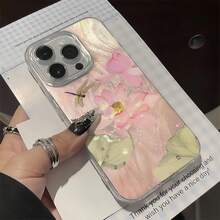 1pc Feather Tulle Shell IMD Lens Protection Anti-Fall Gradient Pink Lotus Dragonfly Pattern Personalized Phone Case Compatible With IPhone 16 Pro Max/17/16/15/14 Plus/13/12/11/Air And Series - Multicolor - View 3