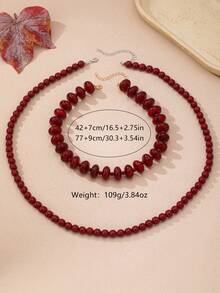 OABE Bộ 2 dây chuyền phong cách Bohemian màu đỏ rượu vang đính hạt, gồm hạt oval và hạt tròn, phù hợp cho nữ đeo hàng ngày - Màu Đỏ Sâu - Xem 5