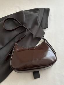 1pc Coffee Brown Solid Color PU Baguette Shoulder Bag For Women - Coffee Brown - View 5