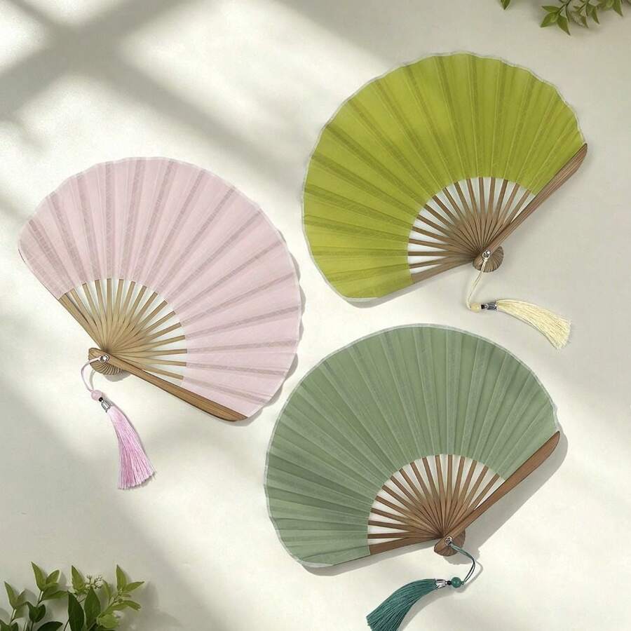 1 قطعة مروحة يدوية صينية قابلة للطي بتصميم إبداعي ريترو على شكل صدفة صغيرة من القماش، بلون سادة هادئ، مروحة محمولة للنساء - متعدد الألوان - مشاهدة 1