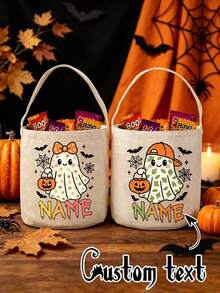 Tas jinjing Halloween yang dapat disesuaikan untuk kegiatan "trick-or-treating" (mengumpulkan permen), menampilkan desain hantu, sempurna untuk membawa permen yang cukup untuk pesta dan acara. - MultiWarna - View 5