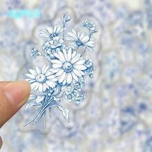 50 Blue And White Flower Fun Cartoon Stickers, Exquisite And Fun Stickers For Decorating Stationery, Laptops, Phone Cases, Suitcases, Guitars, And Helmets - Multicolor - View 8