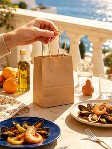 50pcs Kraft Paper Gift Bags With Handles, Handheld Party Favor Bags, Suitable For Weddings, Birthdays, Christenings, Gender Reveals, Engagements, Graduations, Housewarmings And Other Occasions, Multi-Functional Retail And Shopping Packaging Bags, 10/50/100pc - View 4