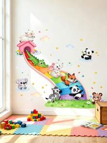 Cartoon Cute Animal Slide Wall Sticker For Living Room, Bedroom, Children's Room, Home Background Wall Decoration, Self-Adhesive - Multicolor - View 1