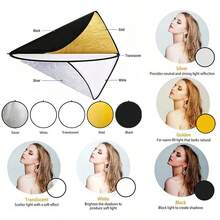 New Style 5‑In‑1 Oval Collapsible Photography Reflector Board 60*90cm Multi‑Disc Fill Light Diffuser 90x120cm Outdoor Studio Live Streaming Lighting Kits Photography Backdrop Props Accessories - View 4
