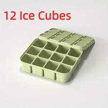 12 Cavity Silicone Ice Cube Mold, Rectangular Ice Tray With Lid, Easy Demoulding Ice Maker For Home Bar Restaurant, Ideal For Coffee Whiskey Drinks Party Camping Use - Green - View 4