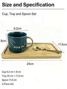 Premium Coffee Mug Gift Kit, Ceramic Cup, Bamboo Serving Tray & Metal Spoon, Exquisite Gold‑Detail Letter Print, Heat‑Resistant Porcelain Drinkware, Random Color, Ideal Table Decor Set For Home Use, Birthday And Holiday Gift‑Giving - Multicolor - View 4