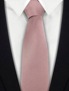 1pc Men's Solid Light Pink Striped Textured Casual Necktie, Suitable For School, Suit, Commute And Daily Wear - Dusty Pink - View 1