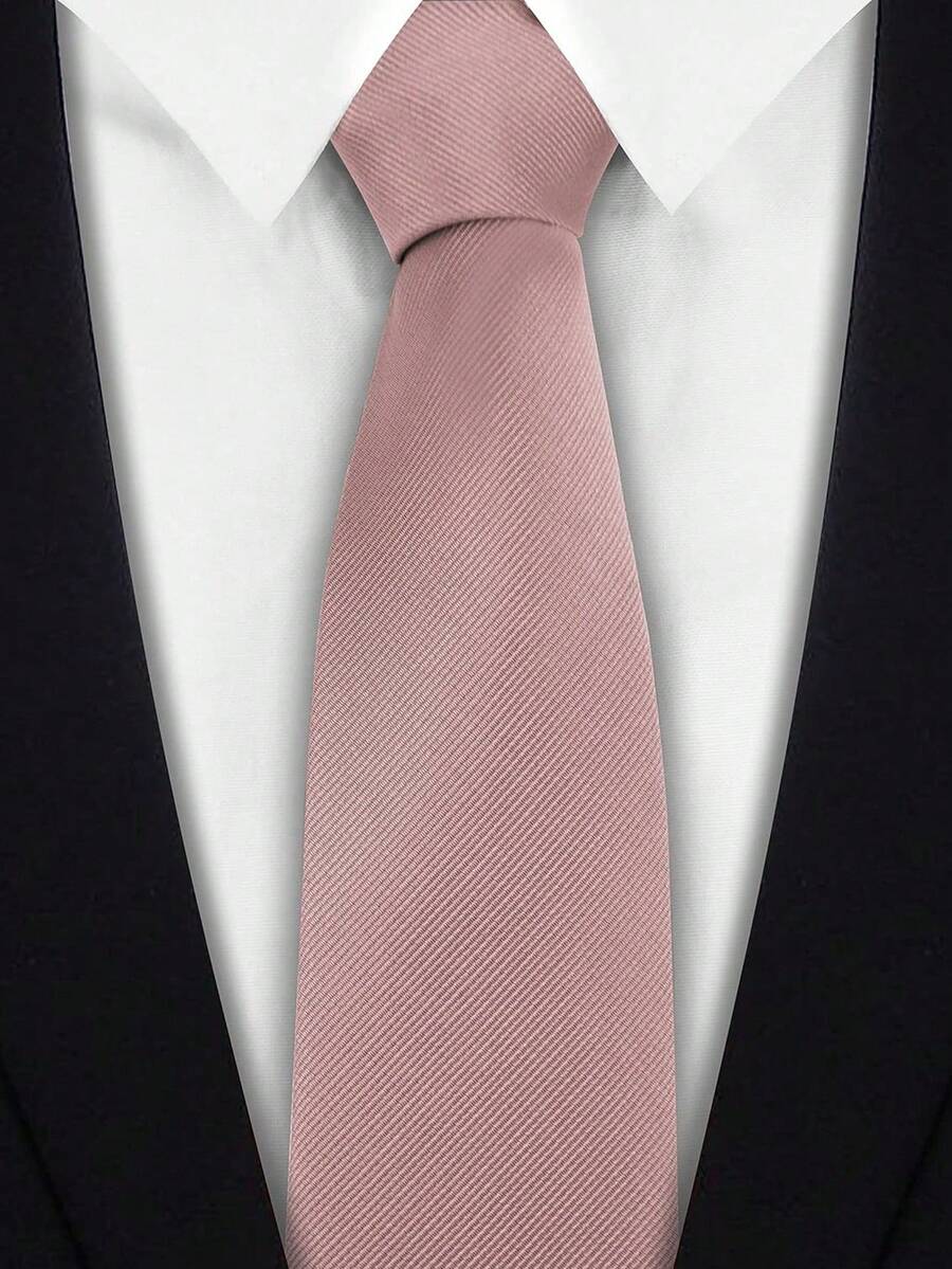 1pc Men's Solid Light Pink Striped Textured Casual Necktie, Suitable For School, Suit, Commute And Daily Wear - Dusty Pink - View 1