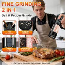 Salt And Pepper Grinder Set - Dual Chamber Design, Adjustable Size, Ceramic Grinding Mechanism, Dual Use, USB Rechargeable - Durable Modern Style - Automatic Black Pepper And Sea Salt Spice Grinder Set, Adjustable Coarseness, With LED Light, Refillable - Black - View 8