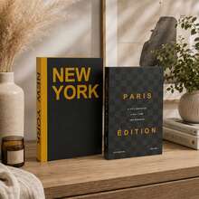 2pcs Home Decor Paper Faux Books, Exquisite Realistic Books In Green And Beige, Dining Table Decoration, Bedside Table Decoration, Home Room Bookshelf Decoration - Black - City - View 5