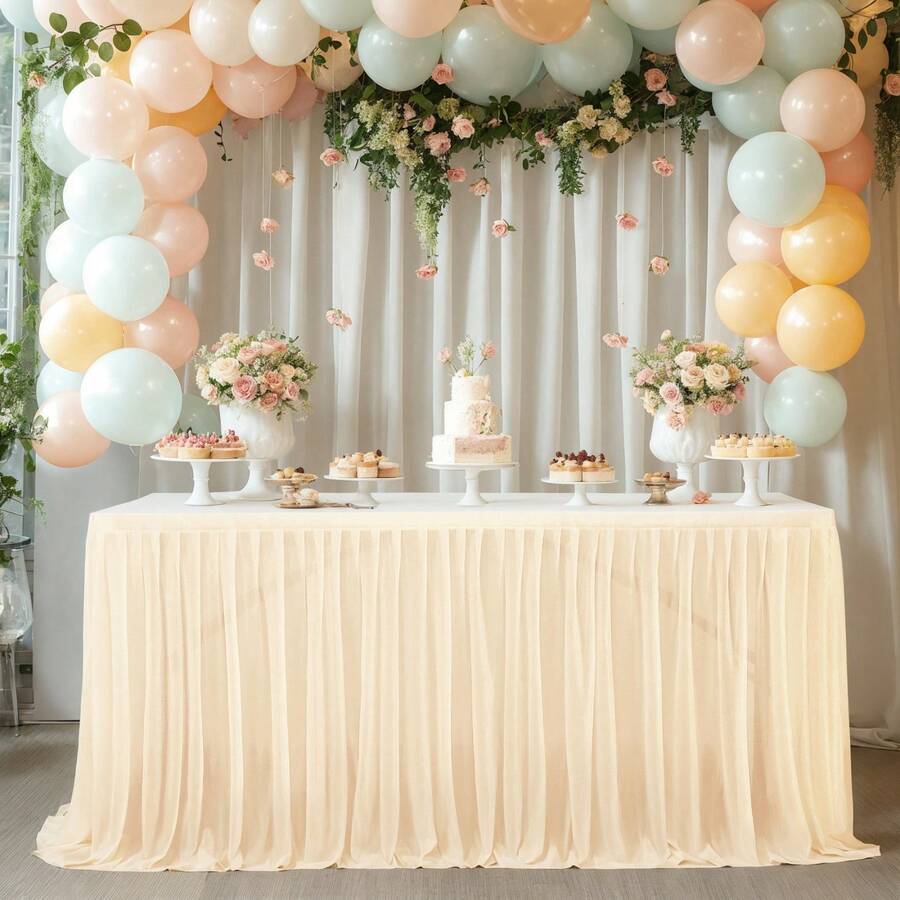 6FT/9FT Polyester Tulle Wedding Table Runner 1pc, Romantic Elegant Table Skirt For Reception Desk, Wedding, Hotel, Kitchen, Outdoor Event Decor, Food Photography Backdrop, Birthday Party, Valentine's Day, Christmas, Thanksgiving