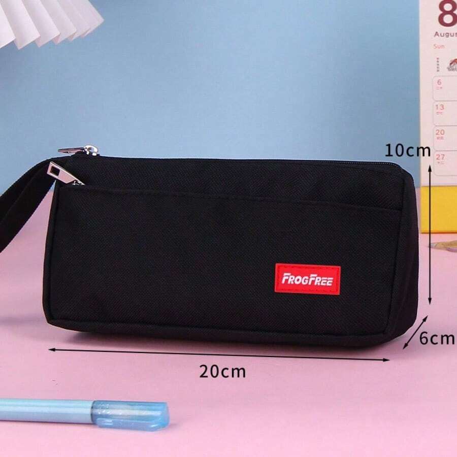 1pc/1set Minimalist Black Pencil Case, Large Capacity Stationery Storage, Durable And Sturdy, Suitable For Classroom Learning, Daily Storage, Office, School, Home Use, Back To School Season Essential - A - View 1