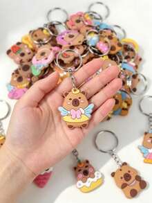 24pcs Cute Cartoon Capybara Silicone Keychain, Cute Angel Wing Capybara Pendant Key Ring, Colorful Soft Rubber Bag Charm Accessory, Dessert Style Animal Key Hanger, Suitable For Handbags, Backpacks, Daily Decoration [12/6/1pc] - Multiple Styles - View 1