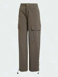 Adidas Spring/Summer Women's Classic Sports Pants, Cargo Pants With Multiple Pockets, Comfortable Casual Long Pants JD4785 - Dark Brown Green - View 1