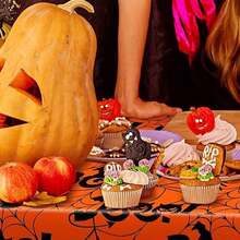 3 Packs/1-Pack Halloween Disposable Tablecloth 108x54, Cute Halloween Tablecloth | Rectangular Waterproof Plastic Tablecloth, Spider Web And Pumpkin Pattern, Party Table Protection - Orange - View 4