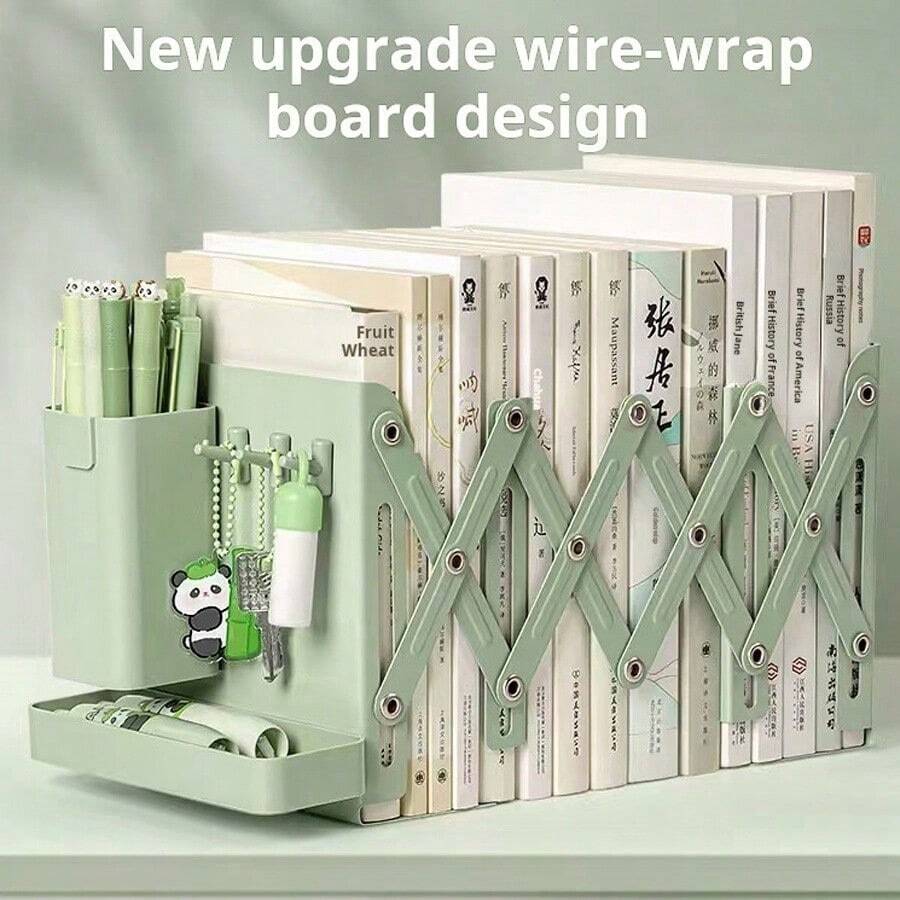Expandable Foldable Desktop Bookshelf Organizer With Pen Holder, Student Classroom Book Storage Rack, Back To School Office Supplies, Office Accessories, School Supplies - One Size - View 1