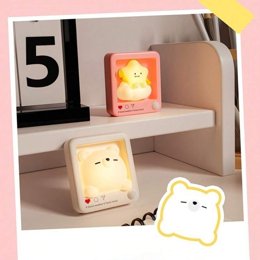 Đèn ngủ cảm biến hình ngôi sao & gấu hoạt hình dễ thương, đèn LED sạc từ tính, độ sáng điều chỉnh 2 mức, tự tắt sau 60 giây, đèn trang trí di động gắn tường & để bàn, phù hợp cho phòng ngủ, hành lang, không gian trong nhà - ánh sáng trắng ấm áp - Xem 1