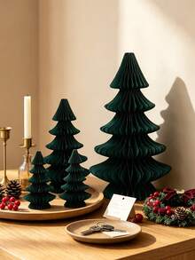 2pcs Green Paper Honeycomb Christmas Trees, Holiday Tabletop Decor, Party Decoration And Gift, Suitable For Christmas Table Display, Centerpiece And Home Or Room Decoration - Green - View 8