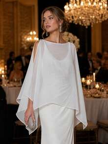 1pc Women's Elegant Chiffon Cold Shoulder Shawl, Autumn Style, 2026 New Autumn Fashion, Women's Wedding Accessory - Multicolor - View 3