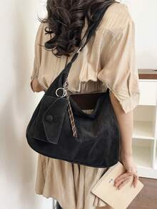 Vintage Distressed Hobo Underarm Bag For Women, Large Capacity Soft Leather Shoulder Bag With Free Small Card Holder, Commuter Crossbody Bag - Black - View 5