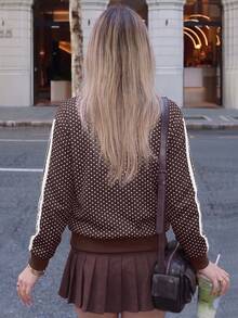 Women's Vintage Polka Dot Frog Button Top, Early Autumn Essential, Chinese Style Jacket, Streetwear Fashion - Coffee Brown - View 2