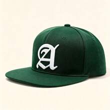 1pc Gothic Letter A Embroidered Flat Brim Snapback Cap Solid Color Adjustable Hip Hop Streetwear Baseball Cap Unisex - Multicolor - View 7