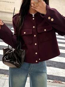 DEEKA Autumn/Winter New Women's Jacket, European And American Style French Design Fashion Versatile Soft Burgundy Wool Blend Short Blazer Coat Fall - Wine Red 1 - View 6