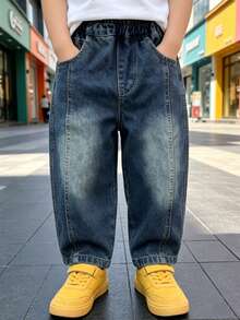 Boys' Toddler Autumn Loose Fit Graffiti Denim Jeans, Suitable For Back To School, Daily Wear, Home And Outdoor - Blue - View 5